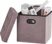 Poef Tulia Deluxe - Met opbergruimte - Voetenbank met opbergruimte - Opbergbox hocker - Zitkist met deskel - Roze - Velvet - 37.5x37.5x38cm