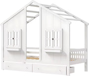 Kinderbed Opulence - 90x200 cm - Met 2 lades - Huisbed - Voor Kinderen - Peuterbed - Met lattenbodem - Zonder matras