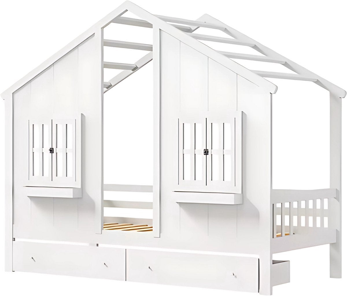 Kinderbed Opulence - 90x200 cm - Met 2 lades - Huisbed - Voor Kinderen - Peuterbed - Met lattenbodem - Zonder matras