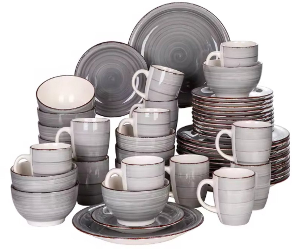 Velentino Serviesset - 48 delig - 12 persoons - Grijs - Dinerborden - Bordenset - Diepe borden - Ontbijtborden - Servies - Keukenservies