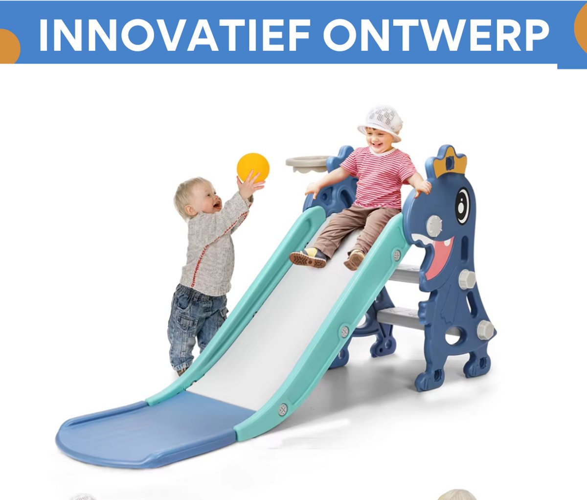 Kinderglijbaan 3 in 1 - Met Basketbalring - Verstelbaar - Speeltoestel - Losse glijbaan - Voor binnen en buiten - Blauw