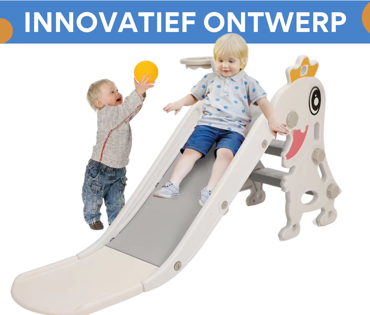 Kinderglijbaan 3 in 1 - Met Basketbalring - Verstelbaar - Speeltoestel - Losse glijbaan - Voor binnen en buiten - Wit