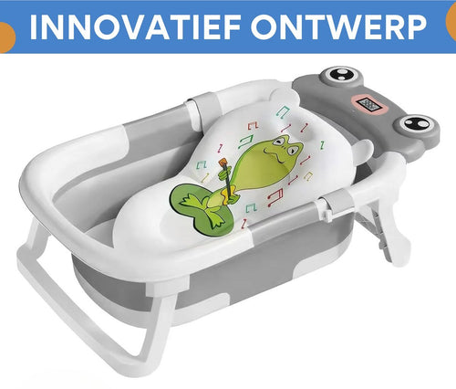 Babybadje Fioren - Lichtgrijs - Temperatuurweergave - Baby bad met standaard - Zitbad - Kinderbad - Opvouwbaar