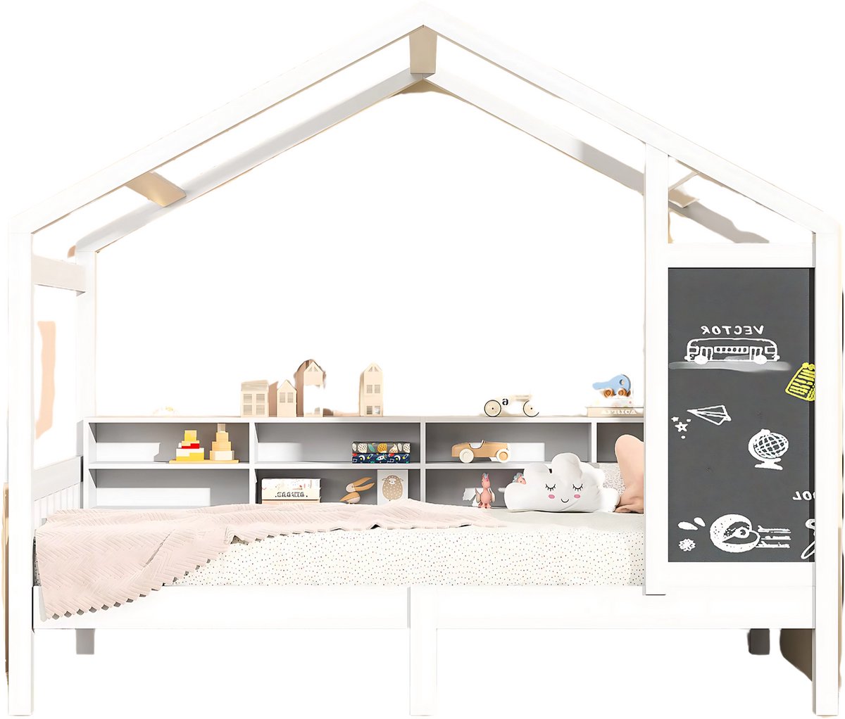 Kinderbed 90 x 200 cm - Voor Kinderen - Huisbed - Peuterbed - Met lattenbodem - Zonder matras