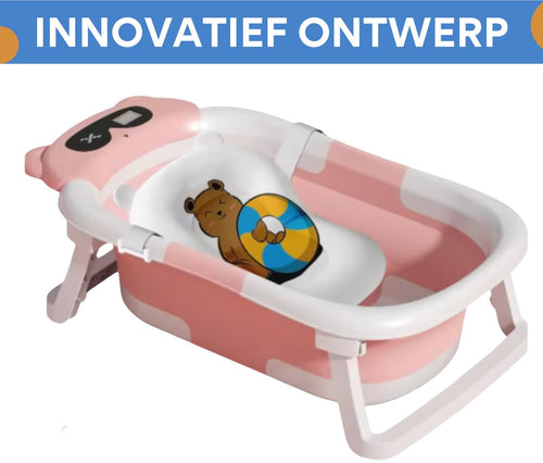Babybadje - Roze - Temperatuurweergave - Baby bad met standaard - Zitbad - Kinderbad - Opvouwbaar