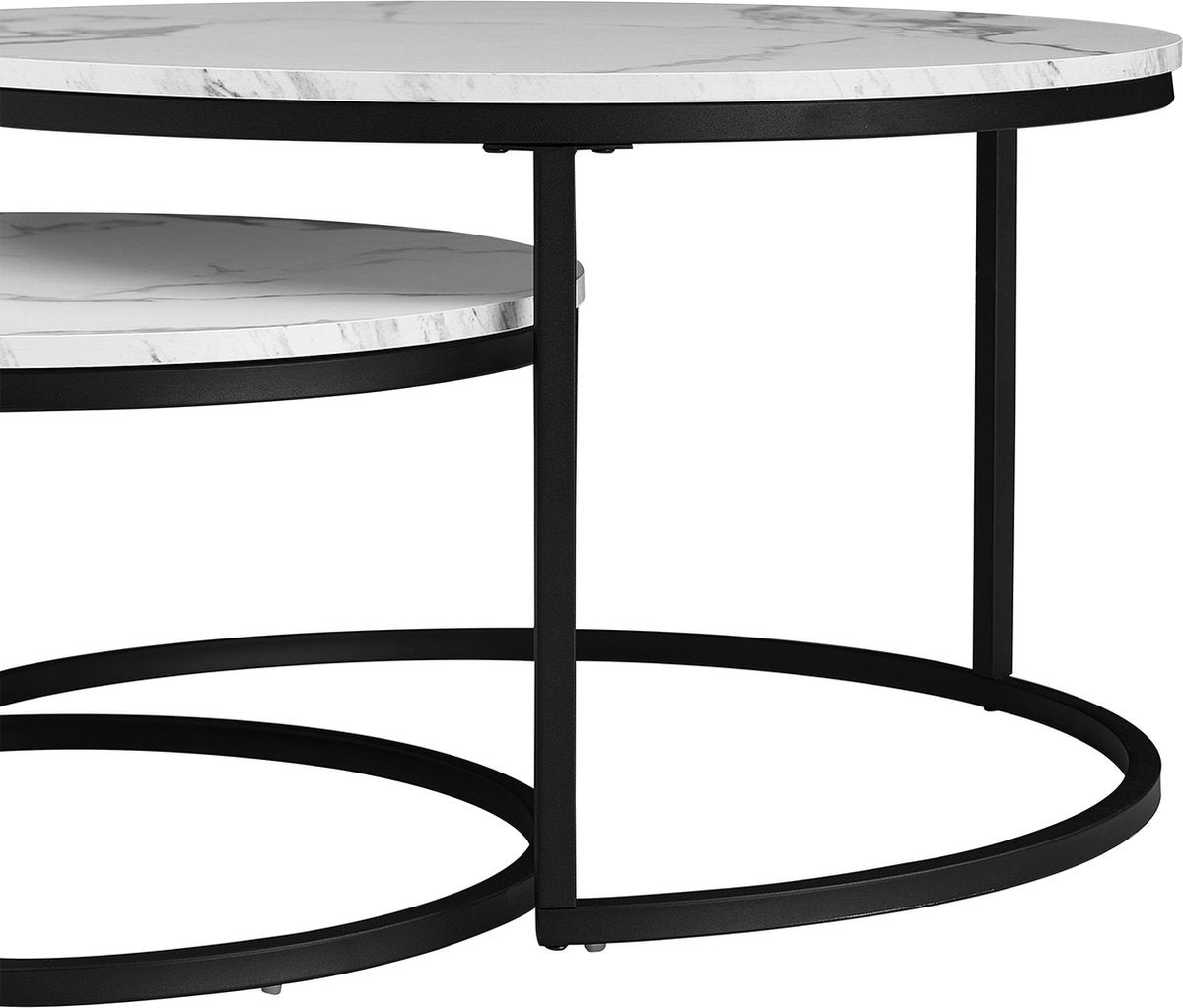 Happyment Luxe Salontafel wit - Marmour look - Set van 2 - Landelijk - Woonkamer - Zwart frame - Rond - 60 en 40cm
