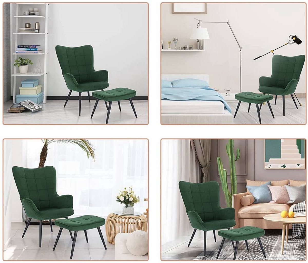 Moderne Fauteuil met hocker - Armleuning - Voetenbank Woonkamer stoel - Corduroy - Groen