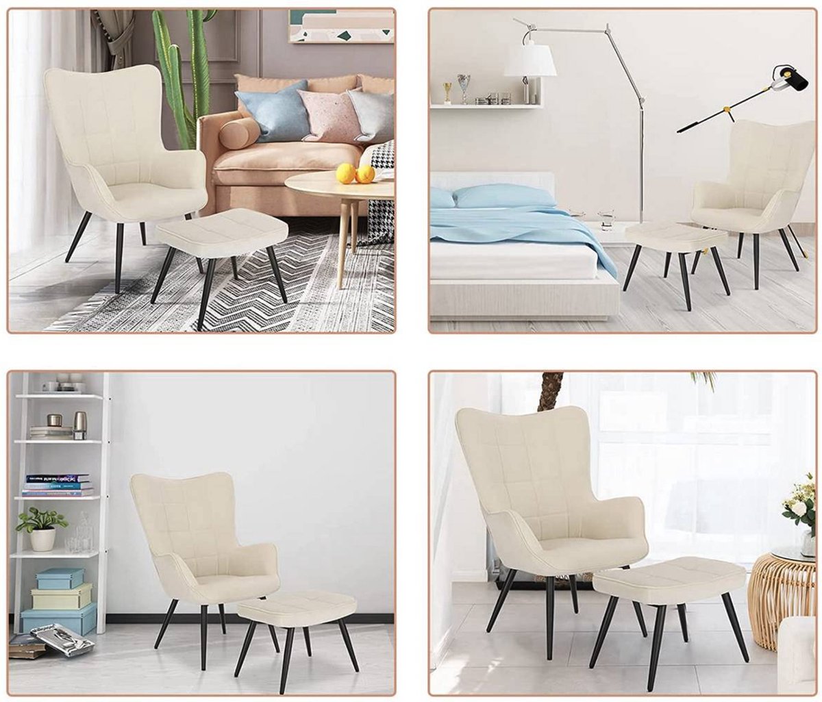 Happyment Fauteuil Deluxe - Met hocker - Armleuning - Voetenbank Woonkamer stoel - Corduroy - Beige