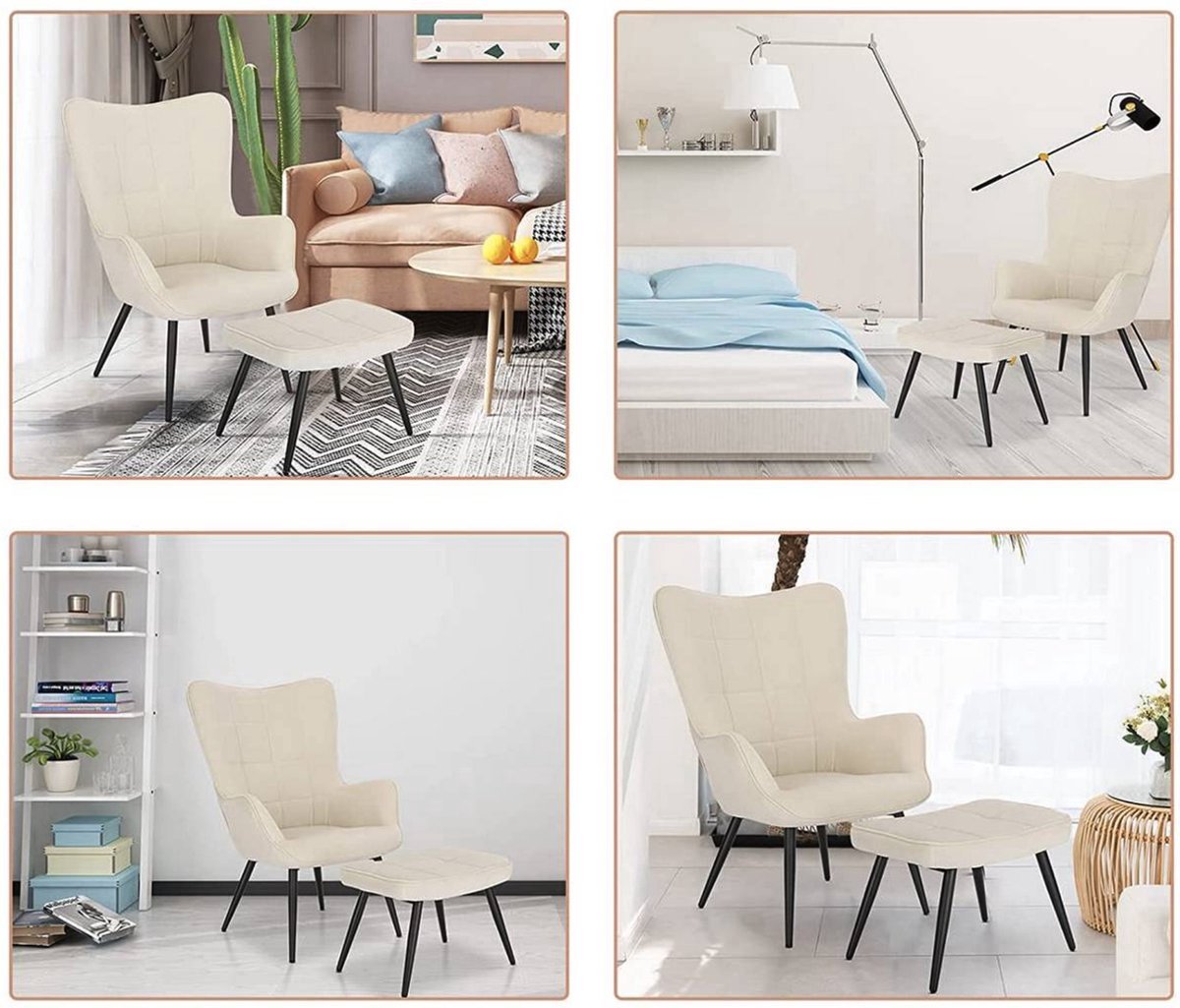 Bolt Edge Fauteuil - Beige Corduroy - Met Hocker - Armleuning - Woonkamer