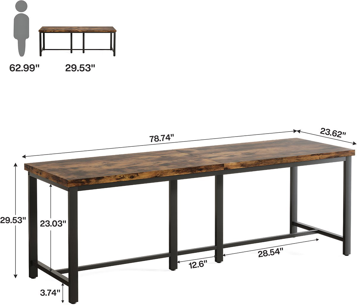 Computerbureau - Voor 2 personen en thuiskantoor - Extra lang dubbel werkstation - 78,7 inch, grote studie schrijftafel