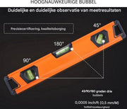 Waterpas 3 stuks - aluminium en magnetische waterpas - 3 libellen 45 graden hoek - horizontaal en verticaal 0,5 mm/m