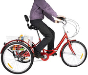 Driewieler Berlin Tavien - 7 versnellingen - Fiets voor volwassenen en senioren - 24 Inch - Opvouwbare - Verstelbaar - Met mand - Voorrem - Rood - 120KG