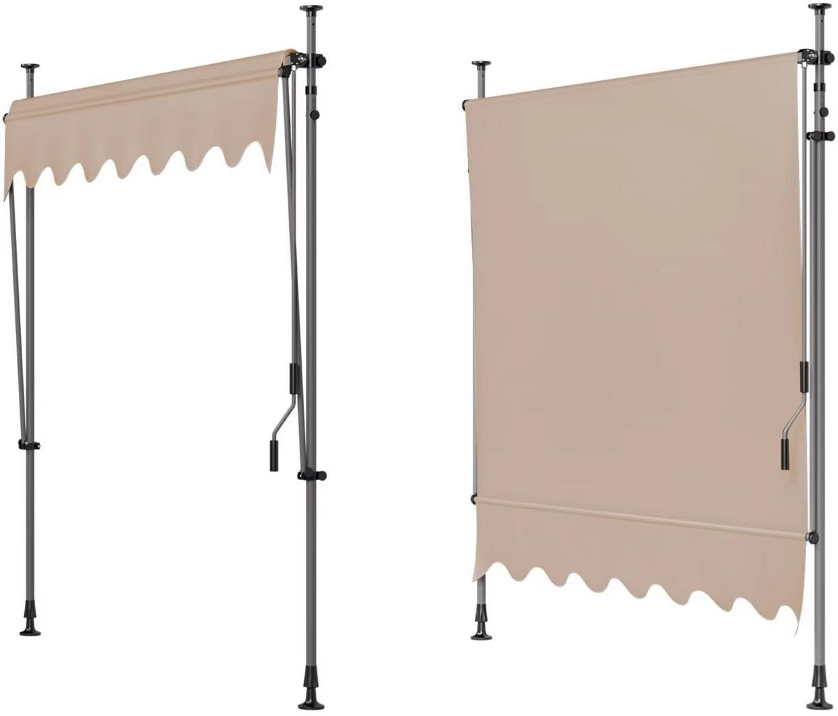 Zonneluifel - 300cm - Ook als balkonluifel - Terras - Knikarmscherm zonnescherm - Uitschuifbaar - PU Coating - In Hoogte Verstelbaar - Beige