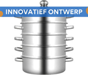 Stoompan - Stoomkoker - Stoommandje - Voor Gezond Koken in de Keuken - 5-Laags Multifunctionele Stoomboot - 24 cm met Glazen Deksel - RVS