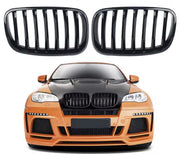 Voorbumper grille Iron - Voor BMW X5/X6 E70/E71 (2007-2013)- Glanzend Zwart - Auto accessoires