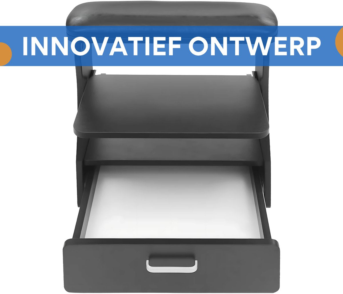 Pedicure Voetsteun - Voetenbank - Pedicure stoel - Voor Thuisgebruik en Schoonheidssalons - 3-Lagen met Lade en Wielen - PU Lederen - Zwart