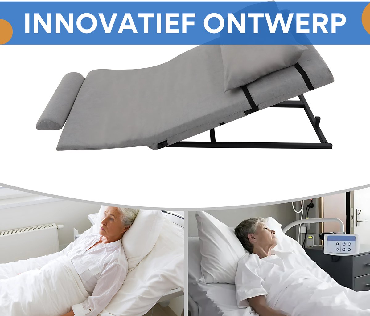 Elektrische Bed rugsteun - Hoofdsteun voor in bed - Leeskussen - voor Lezen & Rusten - met Afstandsbediening - 2°-80° Verstelbaar - Inclusief Kort Kussen & Hoofdsteun - Grijs