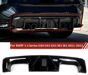 Achterbumper Diffuser - Voor BMW G80 M3/G82 G83 M4 (2021-2023) - Gloss Zwart met LED Licht - Auto accessoires