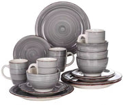 Ornamental Bordenset – Serviesset – 4 persoons – 16 delig – Grijs Keramisch – Breakfast Plates – Luxe design