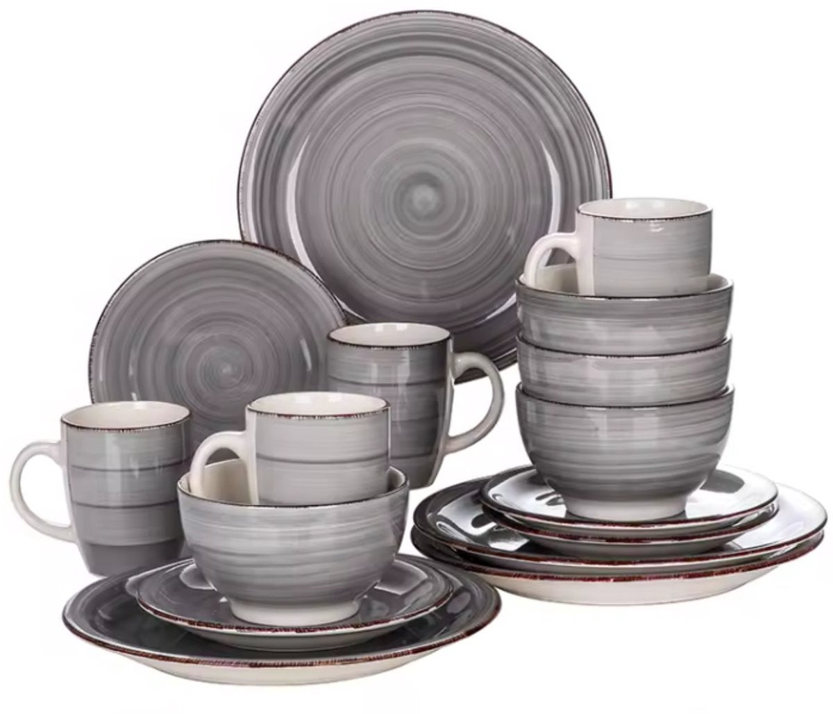 Ornamental Bordenset – Serviesset – 4 persoons – 16 delig – Grijs Keramisch – Breakfast Plates – Luxe design