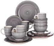 Grandiose Bordenset – 4 persoons – 16 delig – Grijs Keramisch – Serviesset – Breakfast Plates