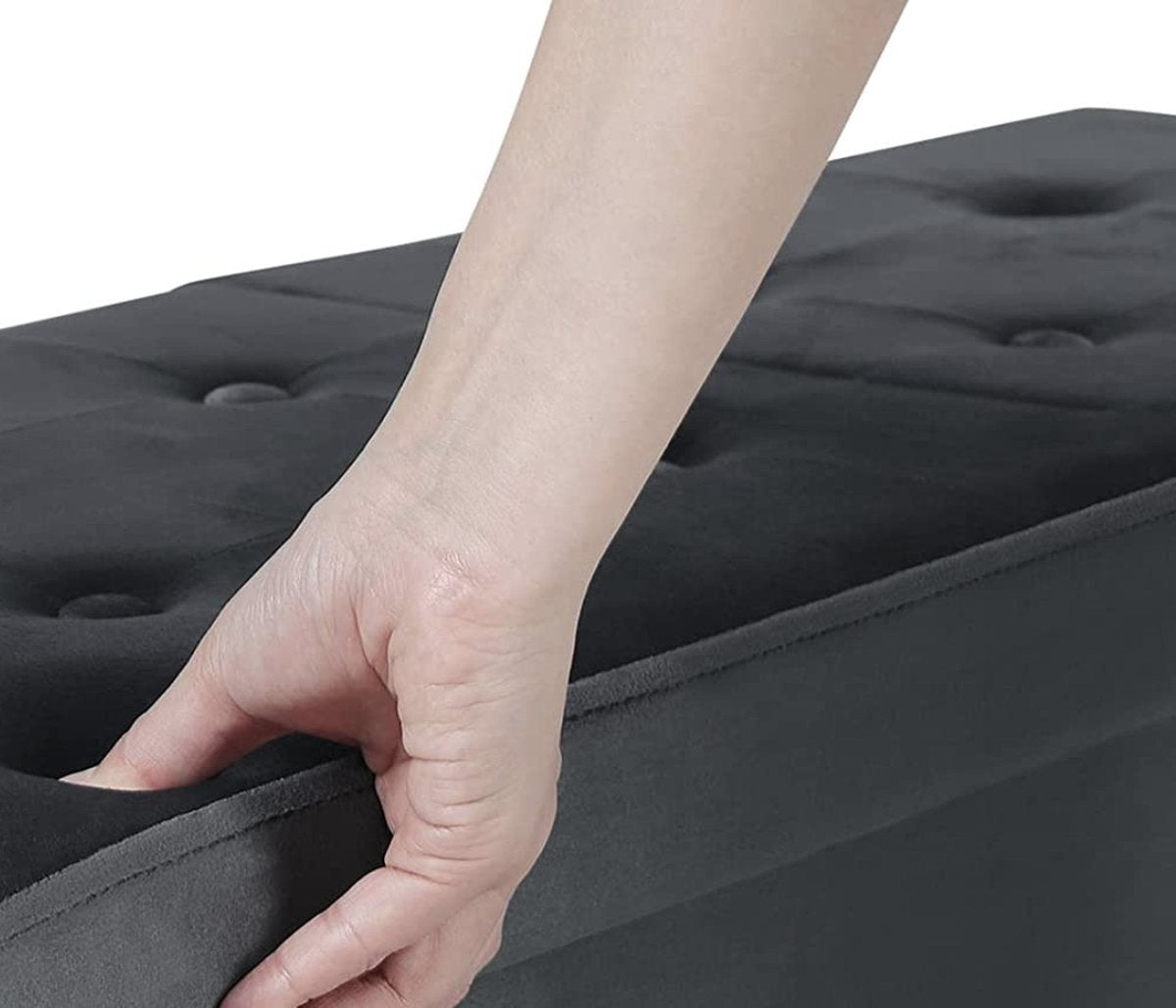 Happyment Opbergbank Judi - Met opbergruimte - Zitbank Poef - Voetenbank - Opbergbox hocker - Zitkist met deskel - Donkergrijs - Velvet - 110x38x38 cm