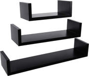 Happyment Zwevende Boekenplank - Wandplank voor tegen de muur - Set van 3 - Wandplanken - Wandrek - Fotoplank kinderkamer - Zwart - Hout MDF