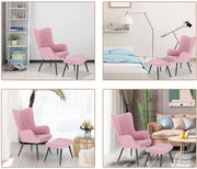 Happyment Moderne Fauteuil - Met hocker - Armleuning - Voetenbank Woonkamer stoel - Corduroy - Roze