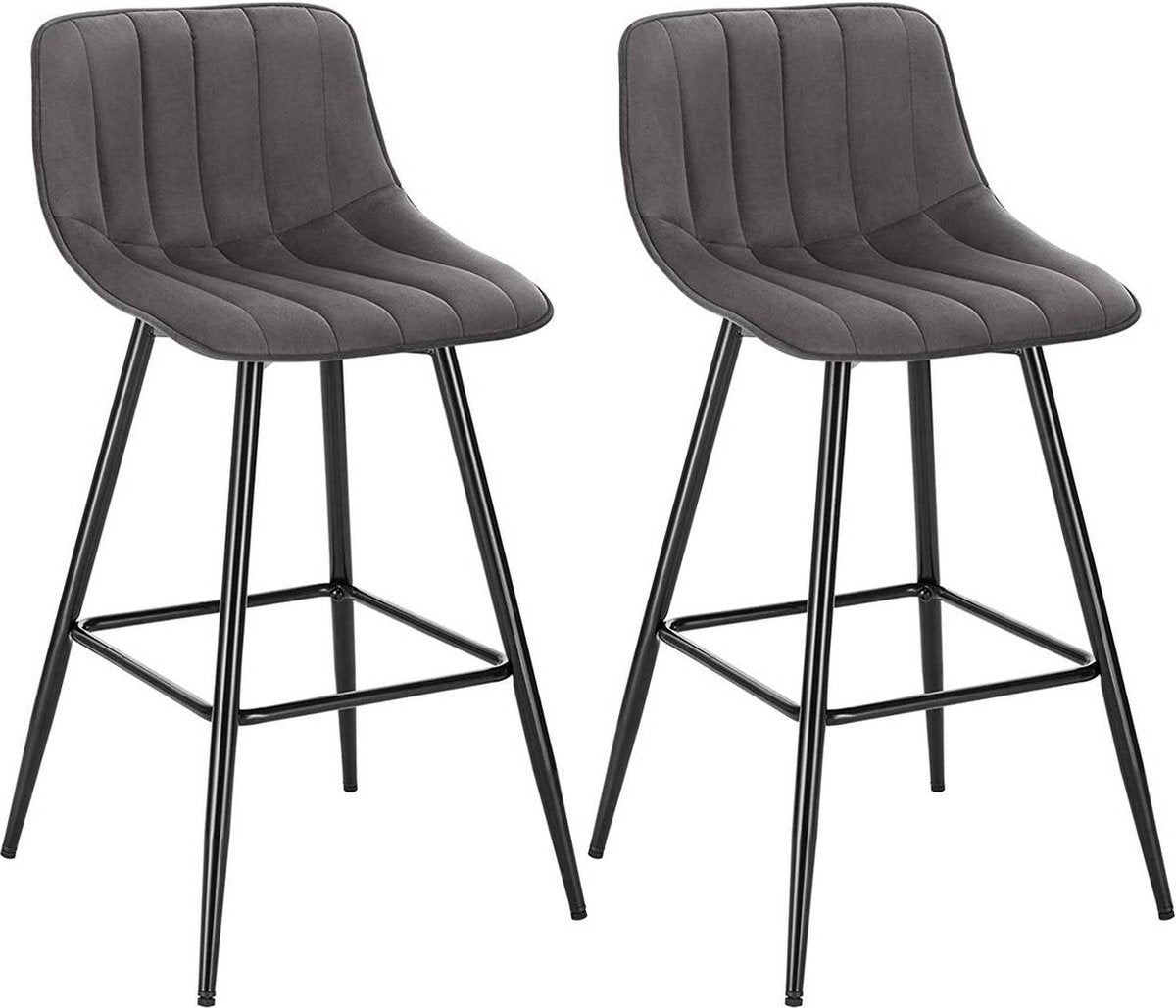 Luxe Barkurk Mambia - Industrial - Grijs - Barkrukken set van 1 - Barstoel Kruk - Barstoelen met rugleuning - Keukenstoel - Velvet