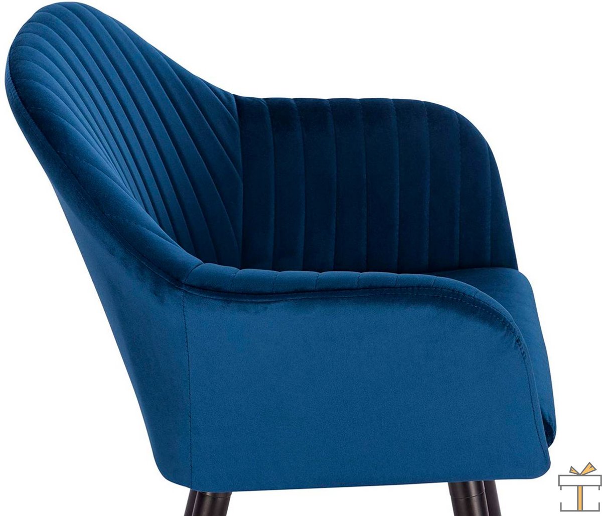 Happyment Eetkamerstoelen Blauw Deluxe - Set van 4 - Woonkamerstoelen met rugleuning - Keukenstoelen - Fauteuil - Kuipstoel - Fluweel