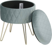 Happyment Poef deluxe - Voetenbank met opbergruimte - Turquoise - Opbergbox hocker - Zitkist met deskel - Velvet - 31.5x31.5x36cm