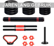 3-in-1 Halterset - Haltergrepen - Verstelbare dumbbells - Set 20 kg - Voor Home Gym & Krachttraining - Compleet Fitnessgewichtenset - Rood/zwart