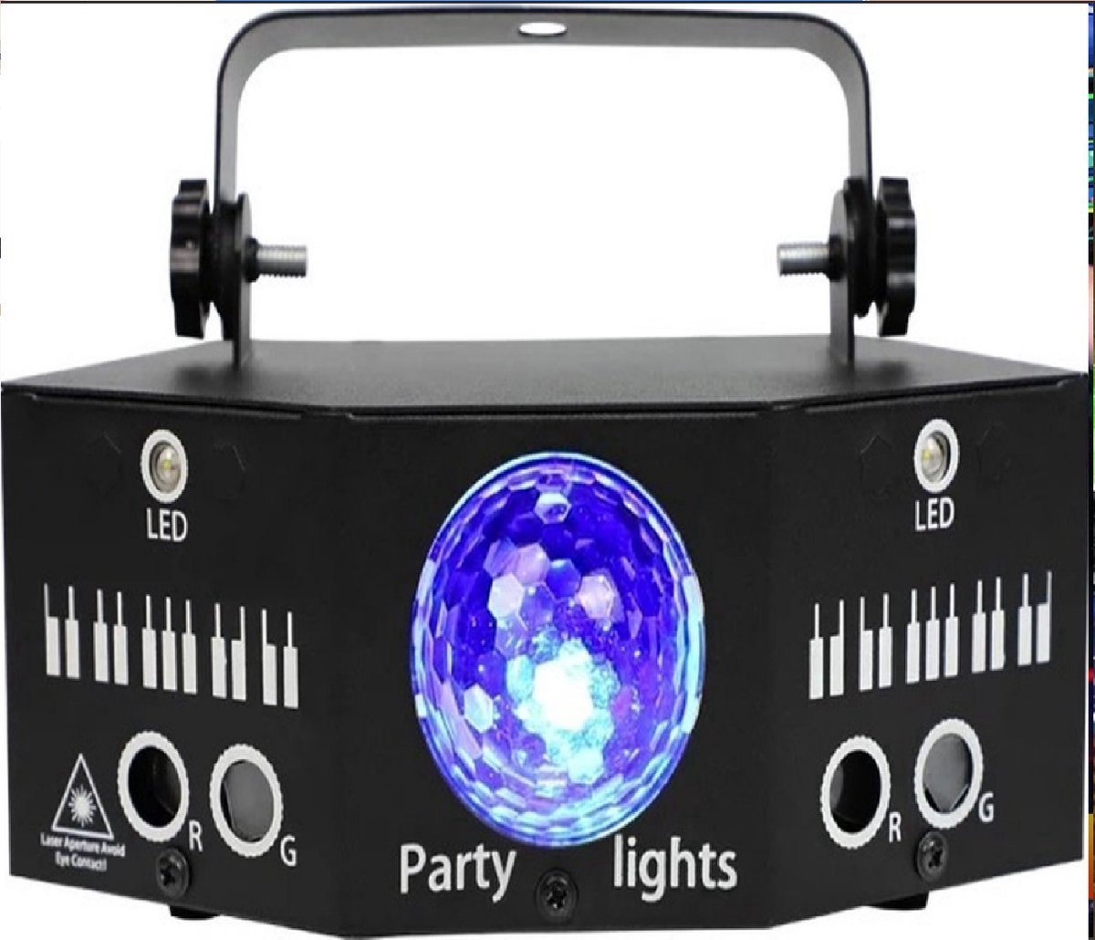Happyment Disco Lichteffect PRO - Party Laser Lamp - Laser, LED's en Stroboscoop effect - Afstand bestuurbaar, Geluid gestuurd en DMX ondersteuning