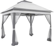 Tuinhuisje - Voor Buiten en Patio - Met 4 Afneembare Klamboes, UV- en Regendicht - Opvouwbaar met Dubbele Dakrand - 3,3 x 3,3 m - Lichtgrijs