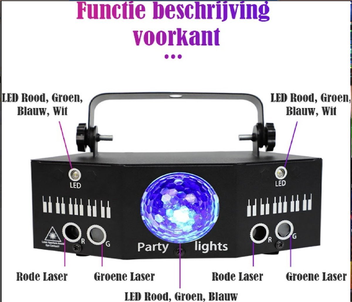 Happyment Disco Lichteffect PRO - Party Laser Lamp - Laser, LED's en Stroboscoop effect - Afstand bestuurbaar, Geluid gestuurd en DMX ondersteuning