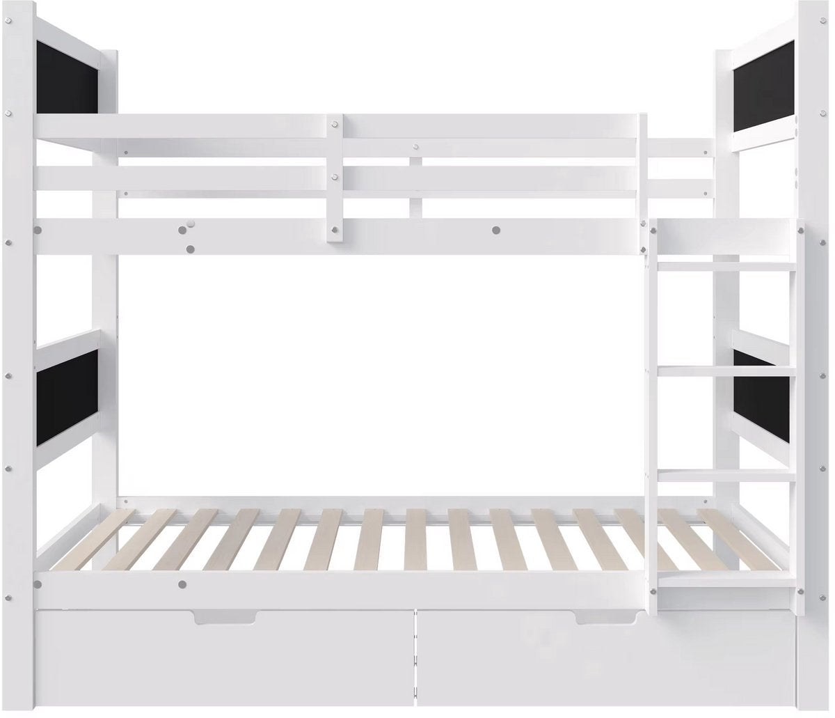 Stapelbed Fioren voor kinderen - 90x200 cm - Kinderbedden - Hoogslaper - Met Hoektrap, valbeveiliging en raam - Peuterbed