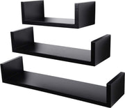 Happyment Zwevende Boekenplank - Wandplank voor tegen de muur - Set van 3 - Wandplanken - Wandrek - Fotoplank kinderkamer - Zwart - Hout MDF