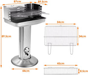Grill Houtskool BBQ - Voor Tuin, Camping & Outdoor - Draagbare Trechtergrill met Plank - Roestvrijstaal - 87x89x89 cm