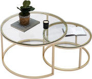 Happyment Moderne Salontafel - Set van 2 - Landelijk - Woonkamer - Rond - Glas goud - 60 en 40cm
