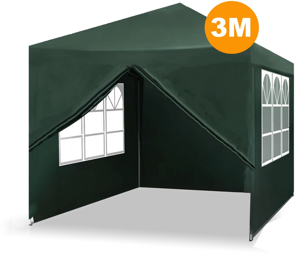 Happyment Partytent met zijwanden - Groen - Opvouwbaar - Easy up - Paviljoen - Waterdicht weerbestendig - 3x3 m