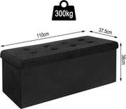 Luxe Opbergbank Zico - Met opbergruimte - Zitbank Poef - Voetenbank - Opbergbox hocker - Zitkist met deskel - Black - Velvet - 110x37.5x38cm