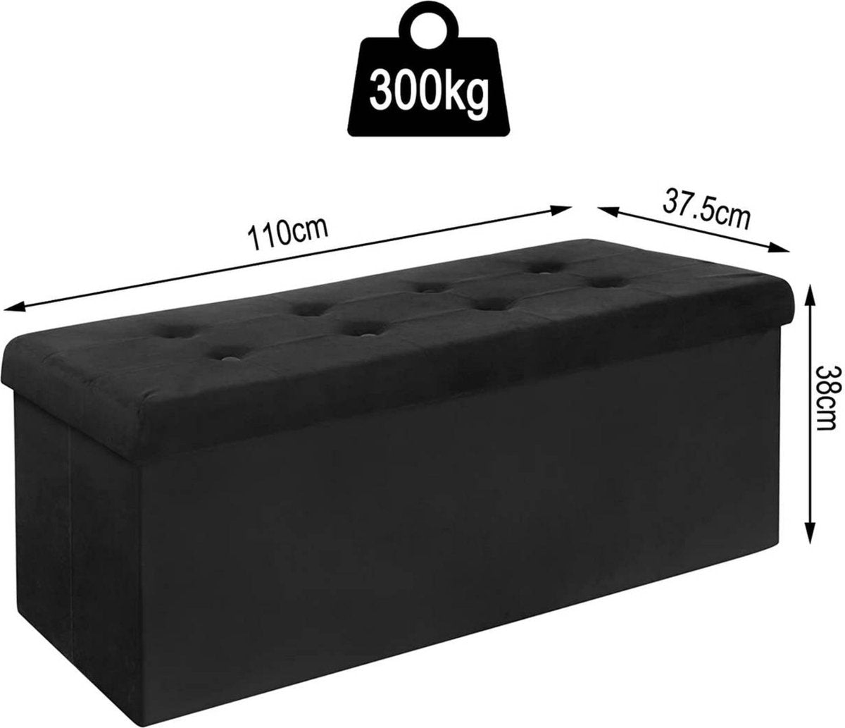 Luxe Opbergbank Zico - Met opbergruimte - Zitbank Poef - Voetenbank - Opbergbox hocker - Zitkist met deskel - Black - Velvet - 110x37.5x38cm