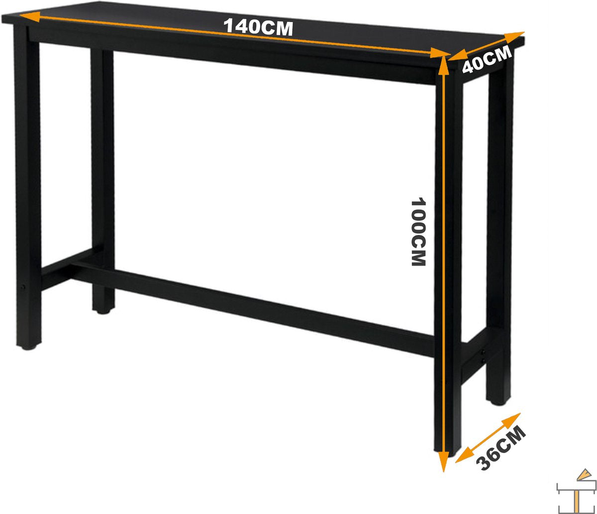 Happyment Bartafel deluxe - Rechthoekig - Bartafel voor Binnen - Metaal - Zwart - 140x40x100cm