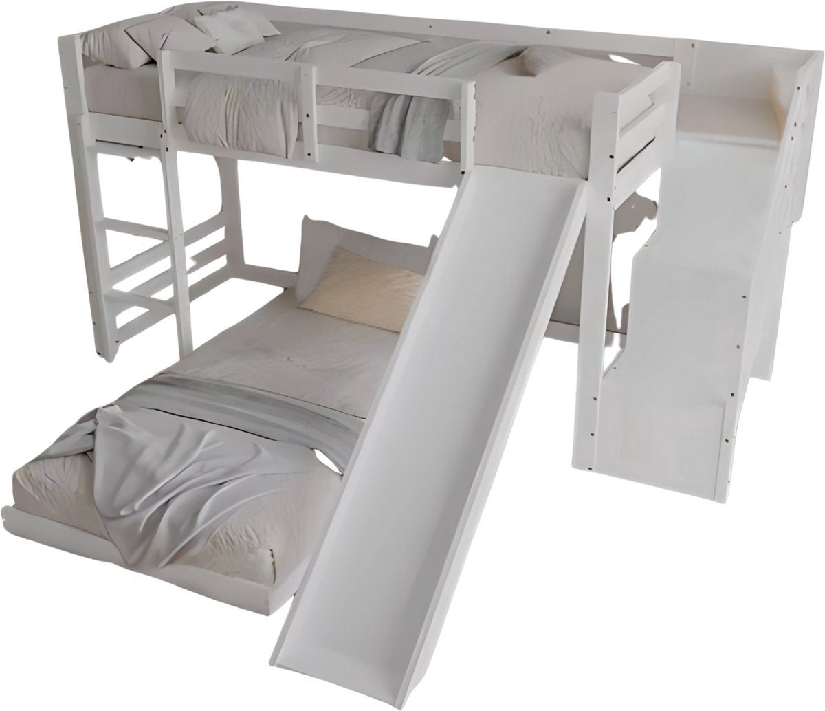 Opulence Luxe stapelbed voor kinderen - 90x200 cm - Met glijbaan - Kinderbedden - Hoogslaper - Met Hoektrap, valbeveiliging en raam - Peuterbed
