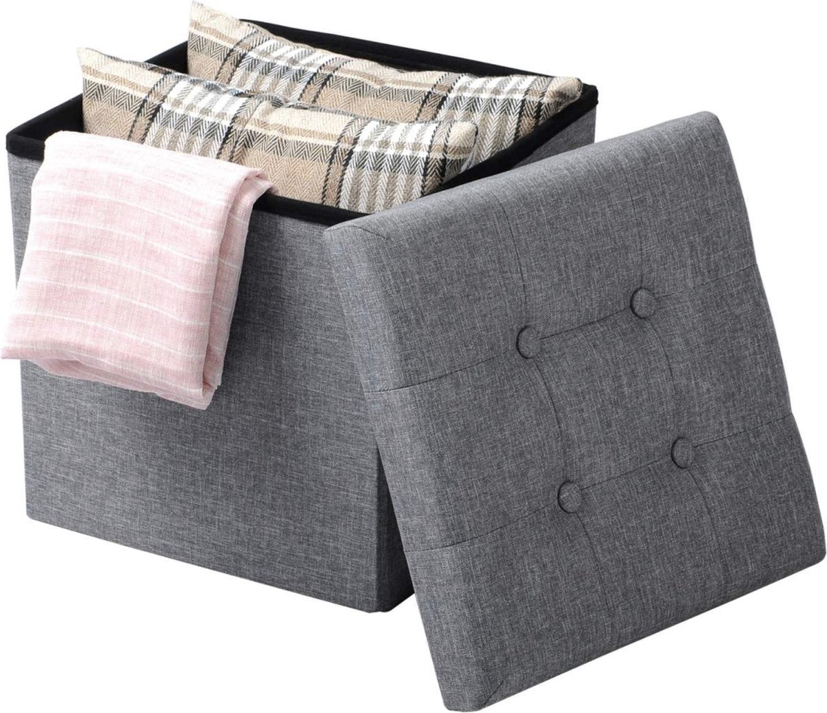 Happyment Poef Lichtgrijs - Met opbergruimte - Opbergbank Poef - Voetenbank - Opbergbox hocker - Zitkist met deskel - Stof - 50x35x45cm