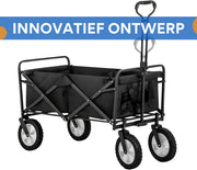 Bolderkar - Handkar Opvouwbaar - Praktisch voor Buiten - Inclusief Mesh Bekerhouder & Verstelbare Handgreep - Zwart