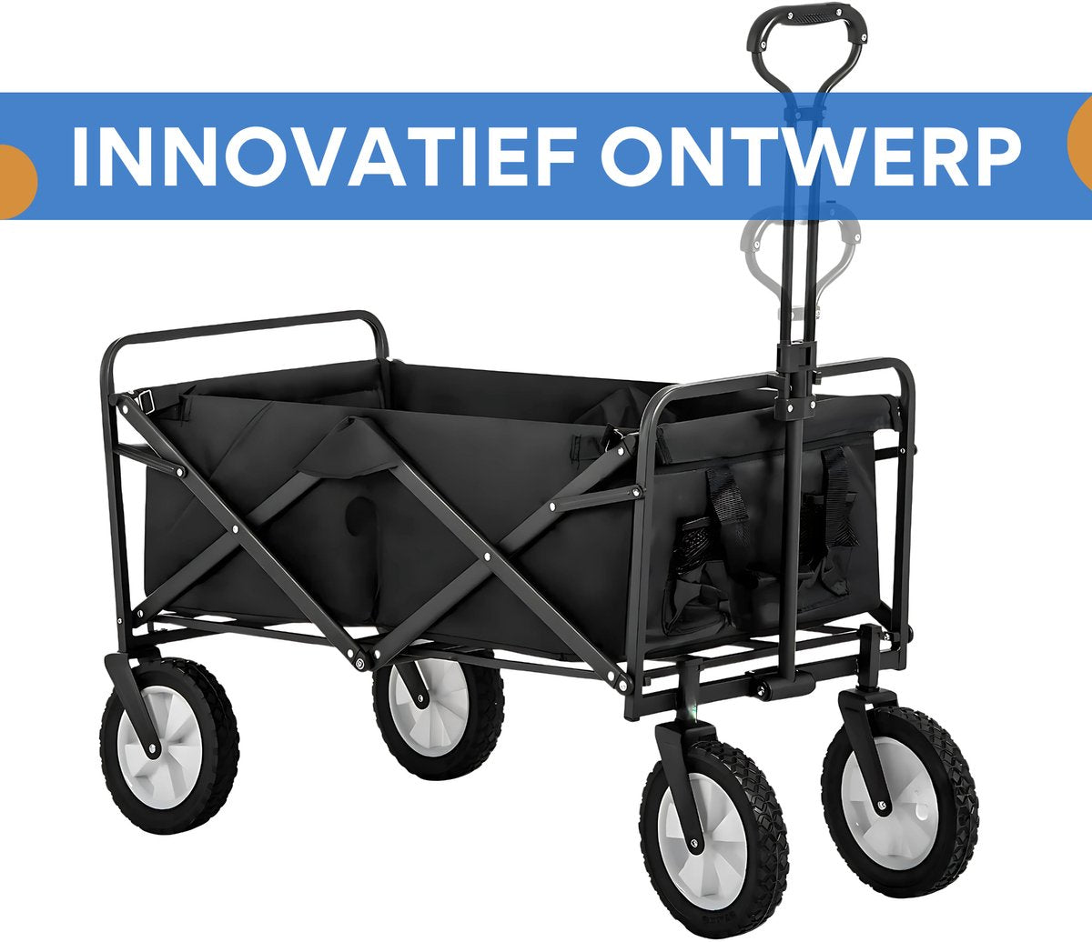 Bolderkar - Handkar Opvouwbaar - Praktisch voor Buiten - Inclusief Mesh Bekerhouder & Verstelbare Handgreep - Zwart