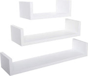 Zwevende Boekenplank - Wandplank voor tegen de muur - Set van 3 - Wandplanken - Wandrek - Fotoplank kinderkamer - Wit - Hout MDF