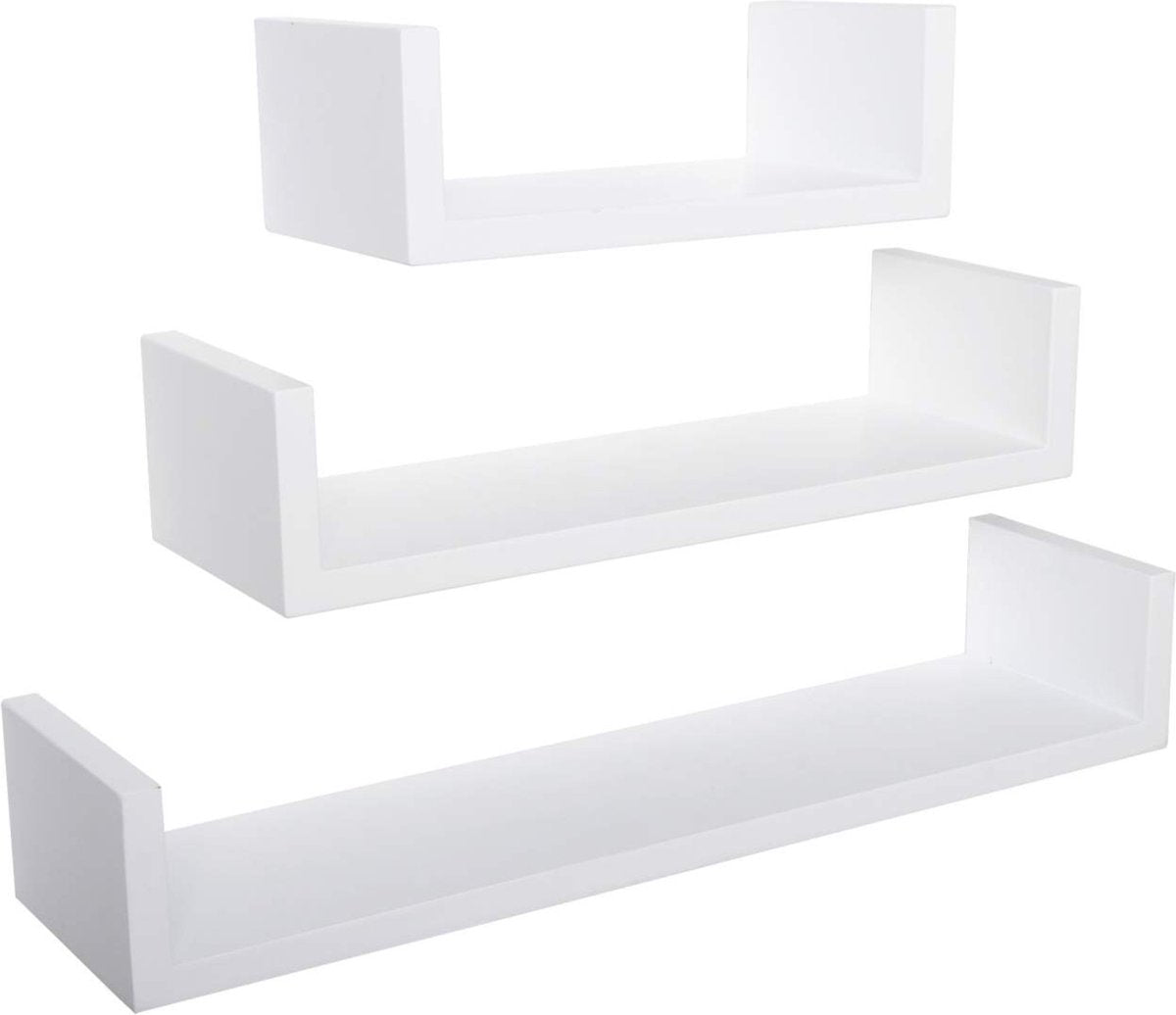 Zwevende Boekenplank - Wandplank voor tegen de muur - Set van 3 - Wandplanken - Wandrek - Fotoplank kinderkamer - Wit - Hout MDF