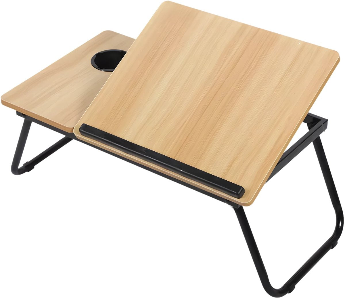 Laptoptafel – Tablethouder - Bedtafel – Voor bed, kantoor of studie – In hoogte verstelbaar met bekerhouder – Hout